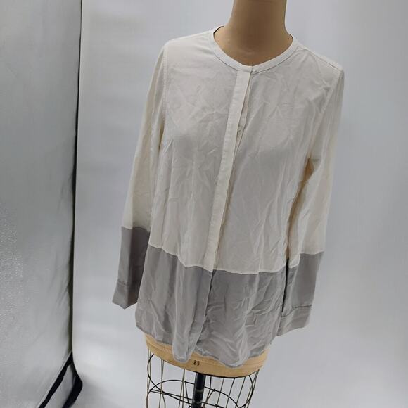 VINCE Colorblock Silk Top Blouse Tunic Sz 12 100% silk long sleeve - Picture 4 of 13